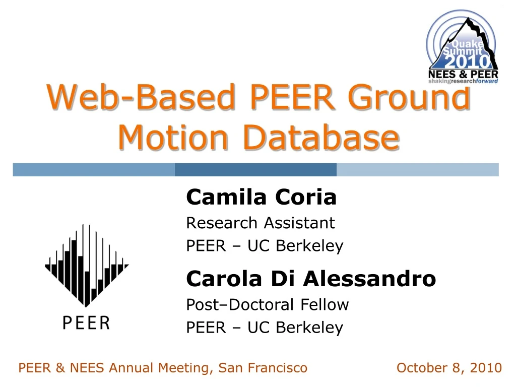 web based peer ground motion database