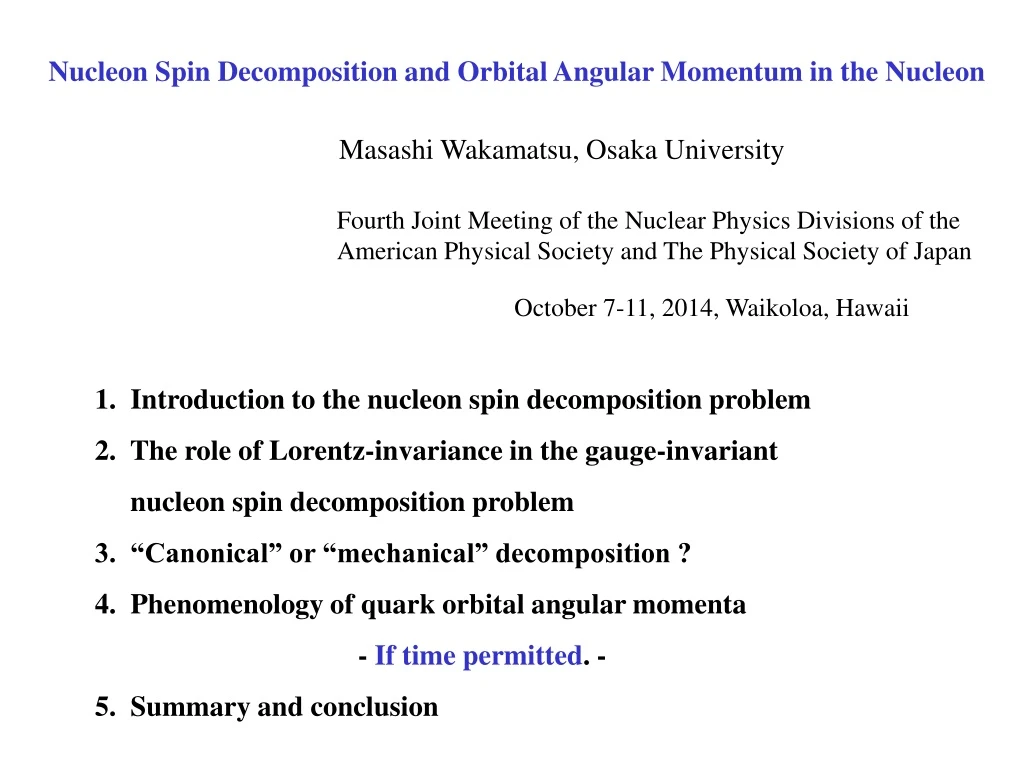 nucleon spin decomposition and orbital angular