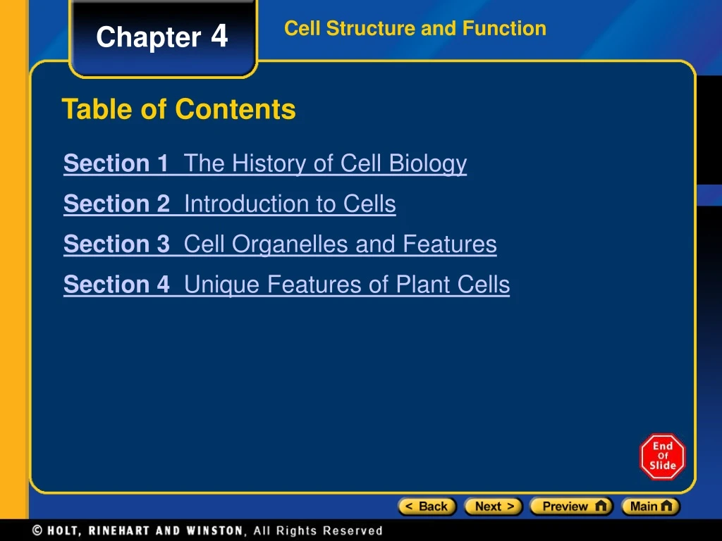 table of contents