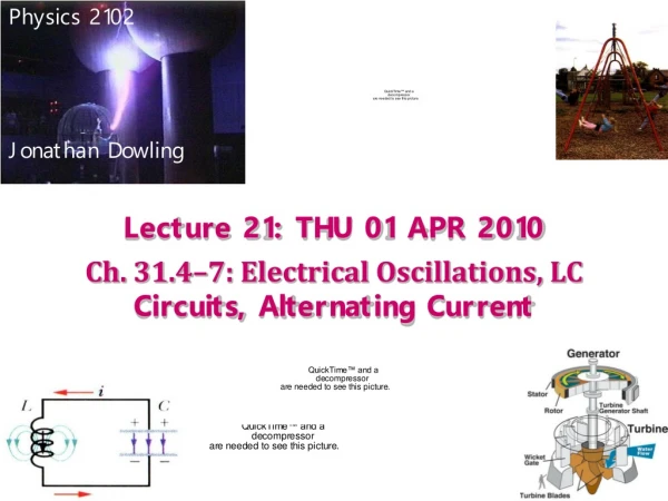 Lecture 21: THU 01 APR 2010 Ch. 31.4–7: Electrical Oscillations, LC Circuits, Alternating Current