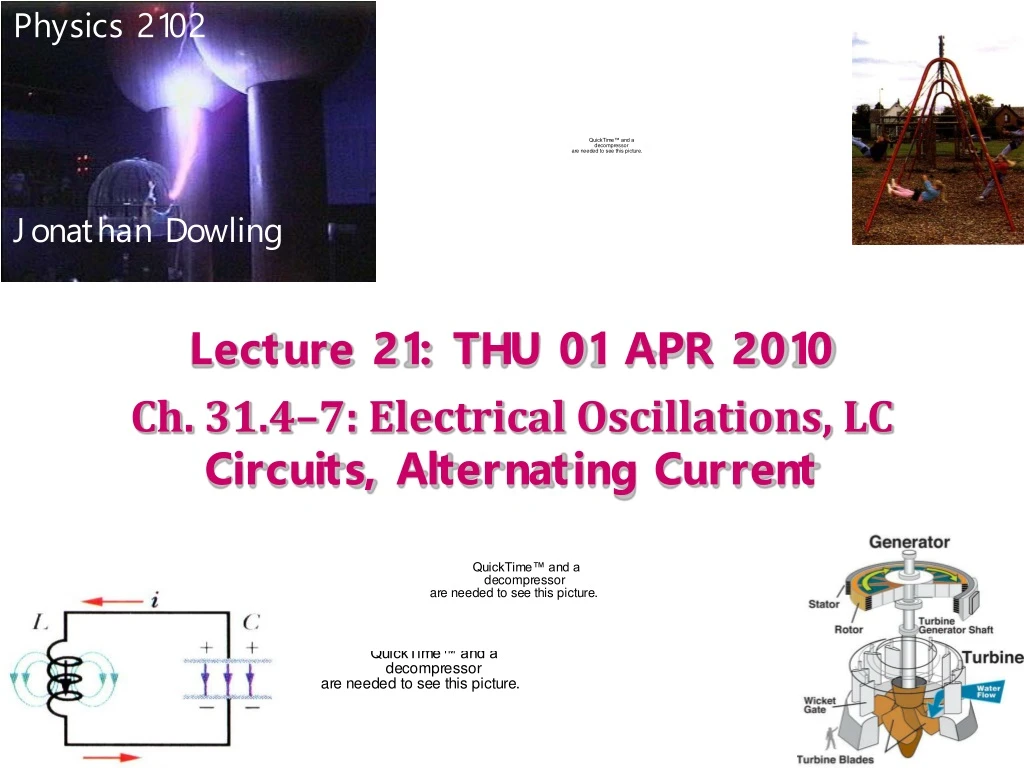 lecture 21 thu 01 apr 2010 ch 31 4 7 electrical oscillations lc circuits alternating current