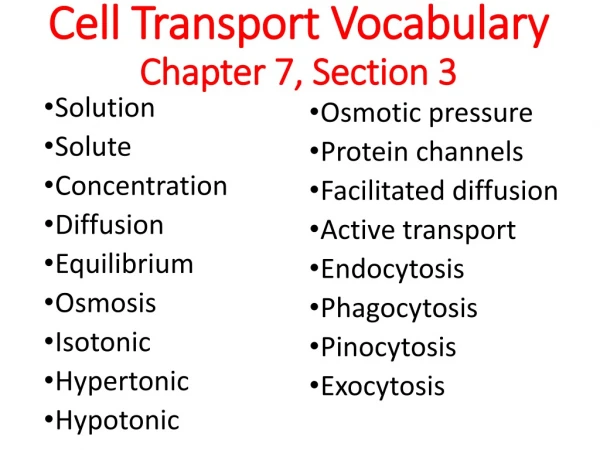 Cell Transport Vocabulary Chapter 7, Section 3