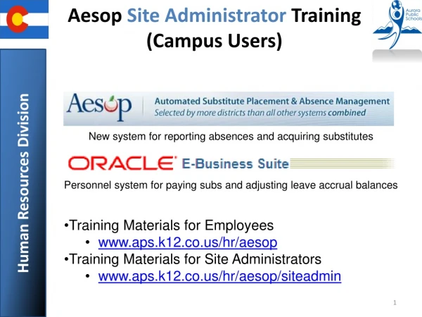 Aesop  Site Administrator  Training (Campus Users)