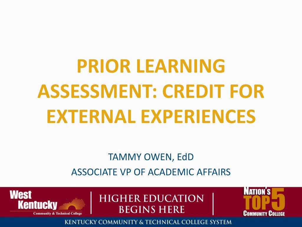 prior learning assessment credit for external experiences
