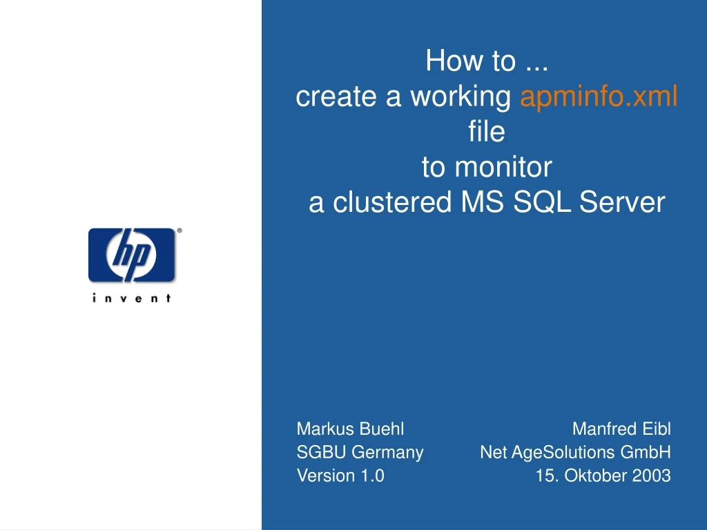 how to create a working apminfo xml file to monitor a clustered ms sql server
