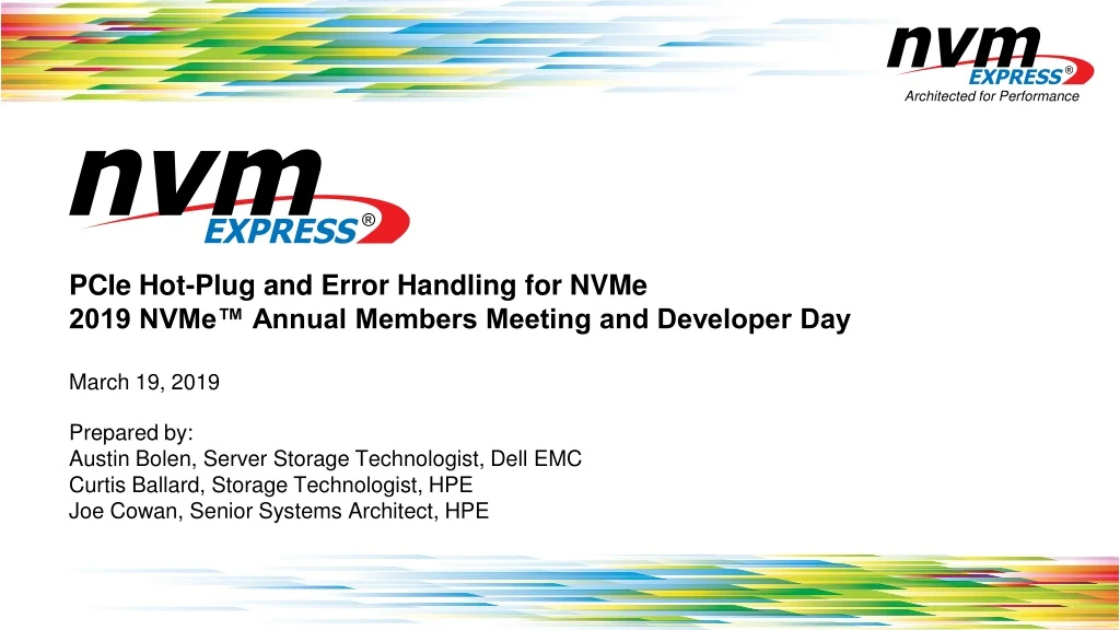 pcie hot plug and error handling for nvme 2019