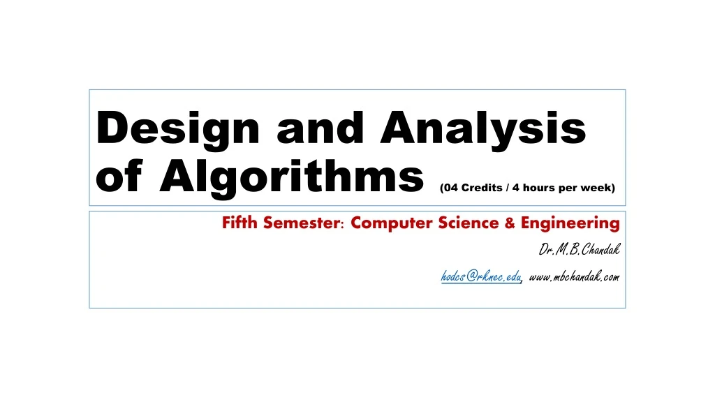 design and analysis of algorithms 04 credits 4 hours per week