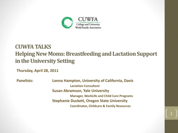 CUWFA TALKS Helping New Moms: Breastfeeding and Lactation Support in the University Setting 