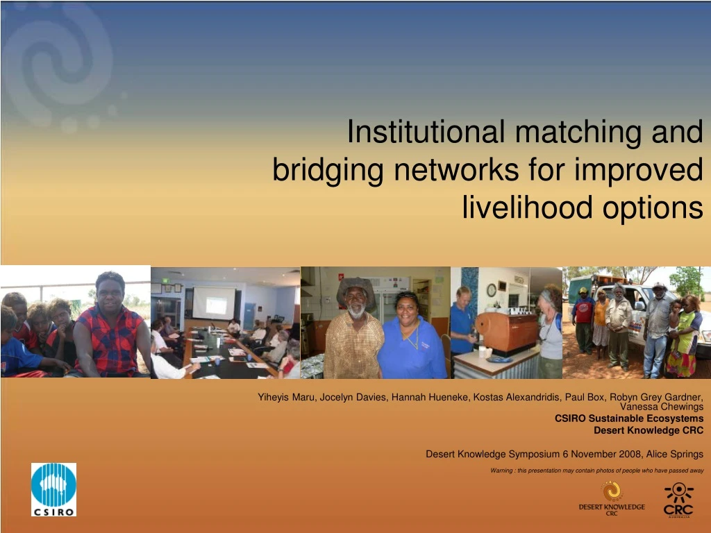 institutional matching and bridging networks for improved livelihood options
