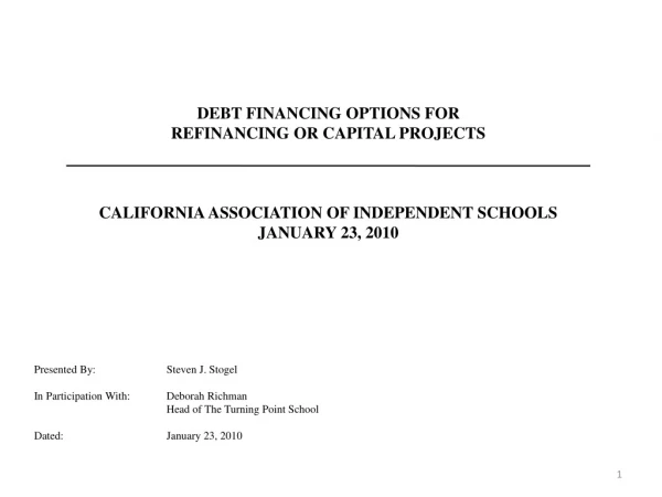 DEBT FINANCING OPTIONS FOR REFINANCING OR CAPITAL PROJECTS