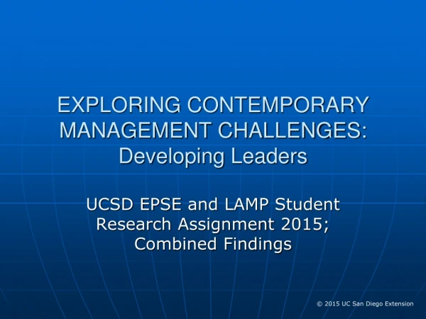 EXPLORING CONTEMPORARY MANAGEMENT CHALLENGES: Developing Leaders