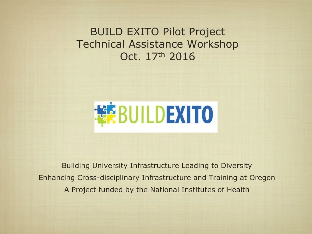 build exito pilot project technical assistance workshop oct 17 th 2016