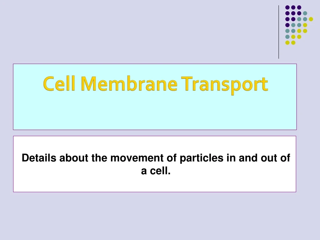 details about the movement of particles in and out of a cell
