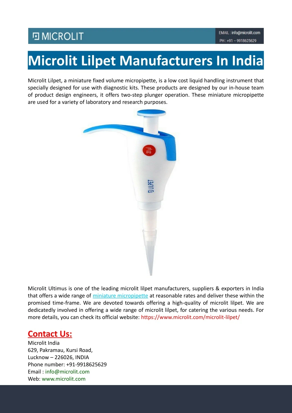 microlit lilpet manufacturers in india