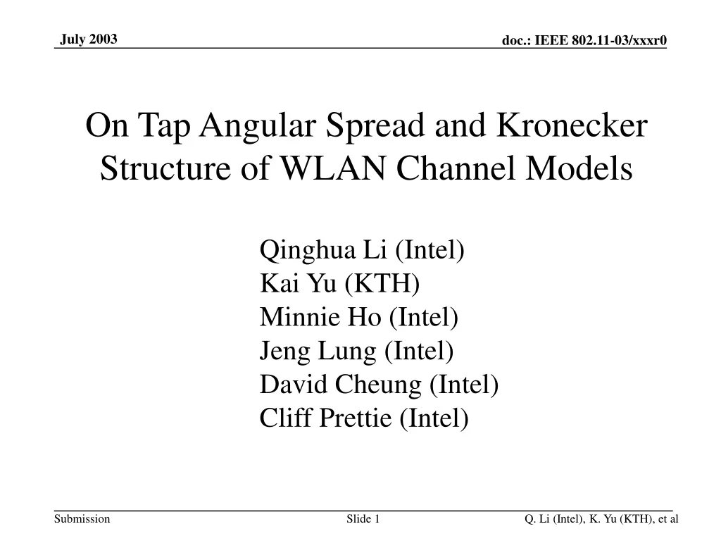 on tap angular spread and kronecker structure of wlan channel models