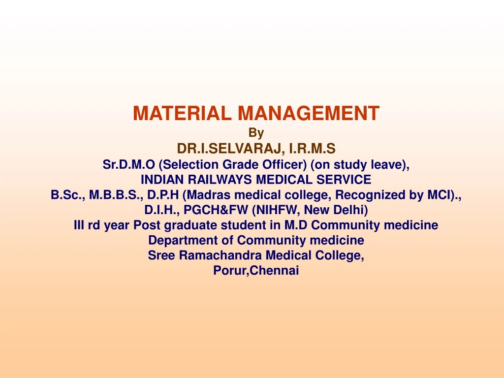 material management by dr i selvaraj