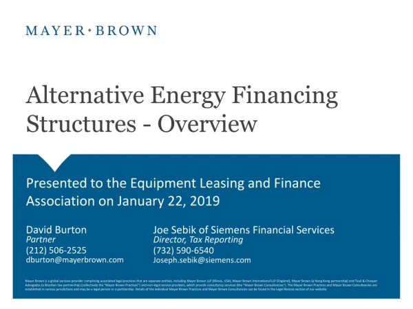 Alternative Energy Financing Structures - Overview