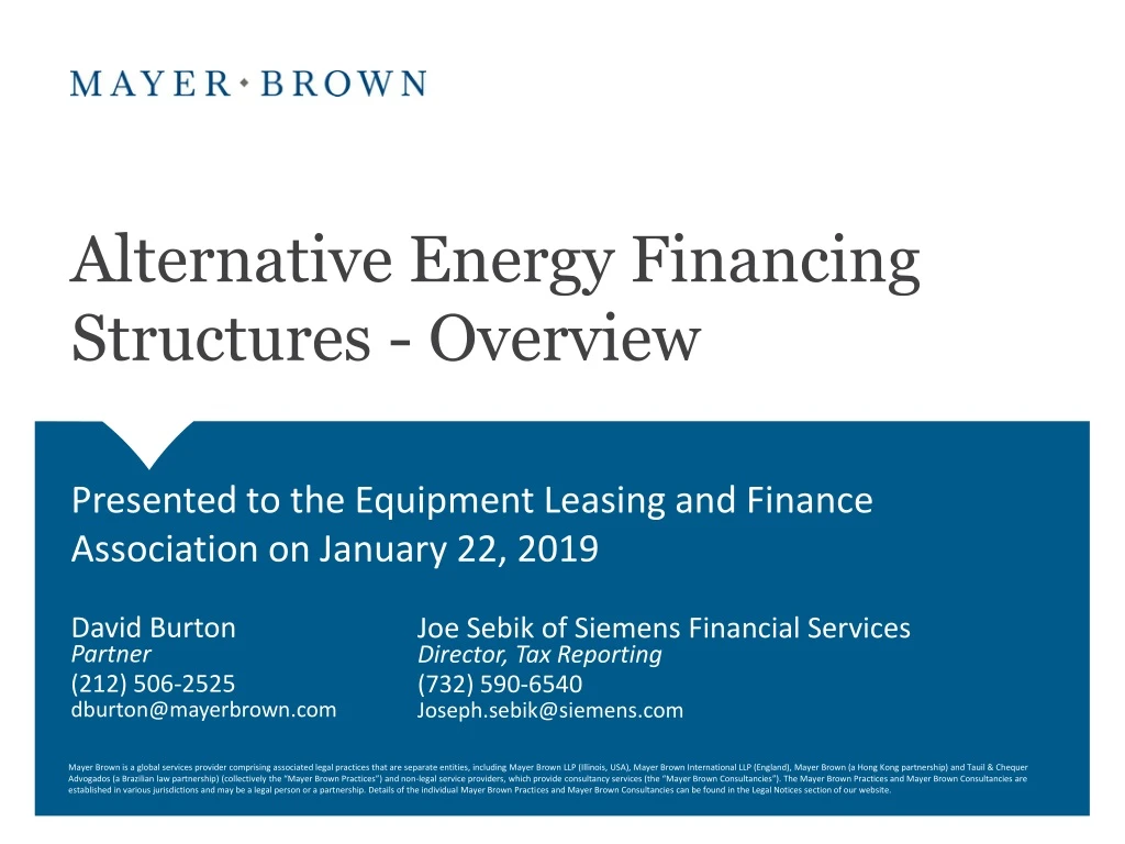 alternative energy financing structures overview