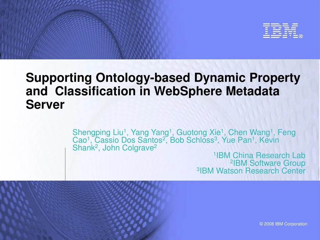 supporting ontology based dynamic property and classification in websphere metadata server