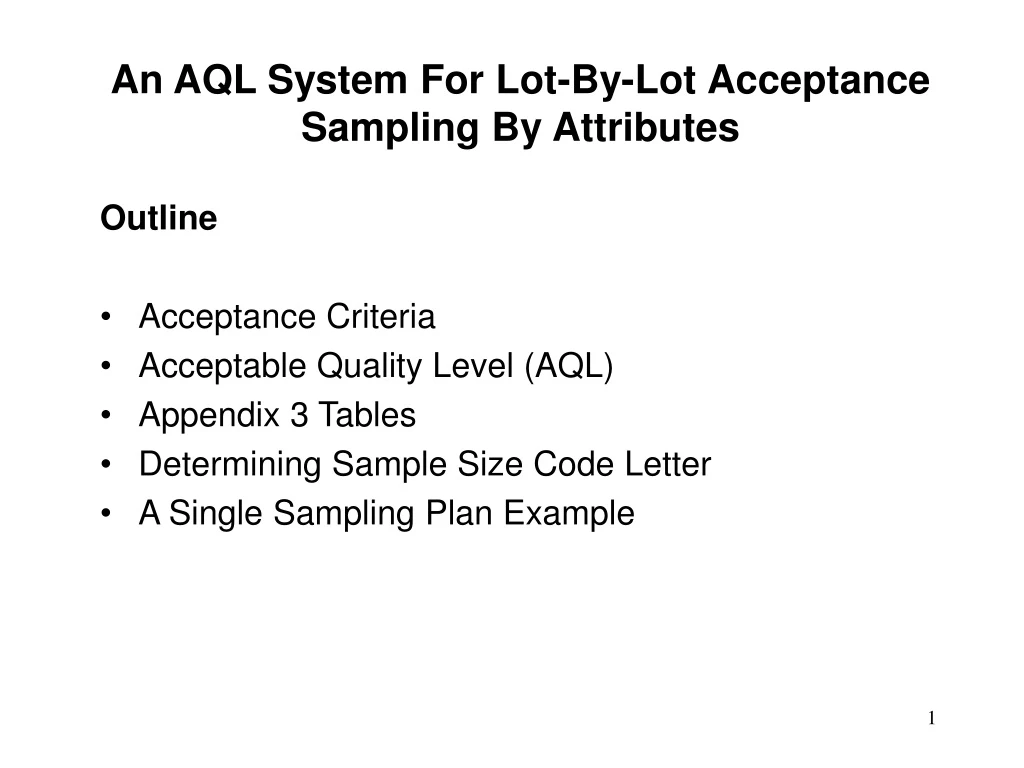 an aql system for lot by lot acceptance sampling