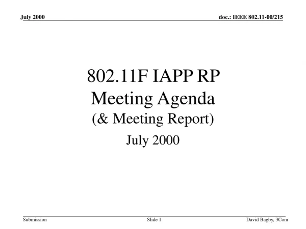 802.11F IAPP RP  Meeting Agenda  (&amp; Meeting Report)