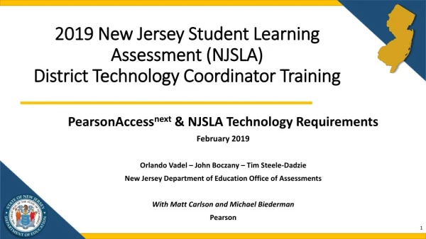 2019 New Jersey Student Learning Assessment (NJSLA) District Technology Coordinator Training