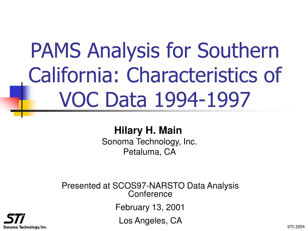 pams analysis for southern california characteristics of voc data 1994 1997