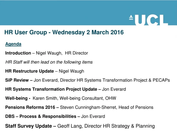 HR User Group - Wednesday 2 March 2016