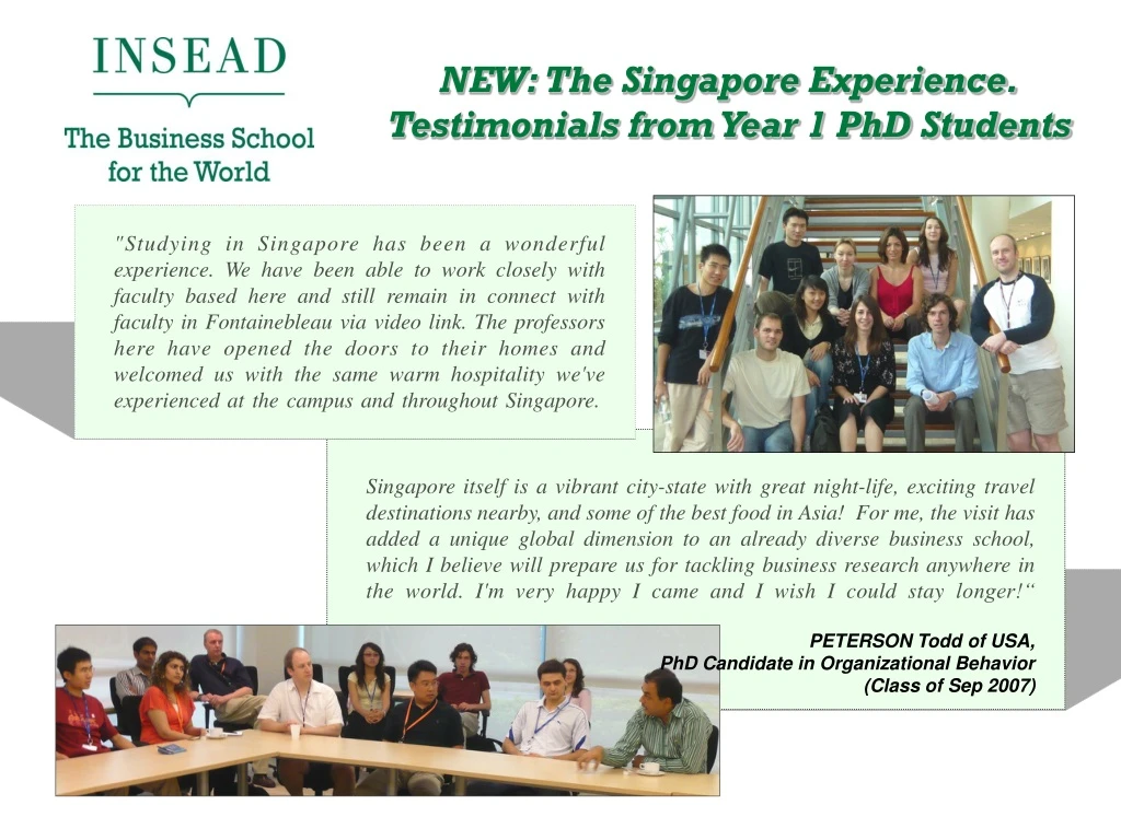 new the singapore experience testimonials from year 1 phd students
