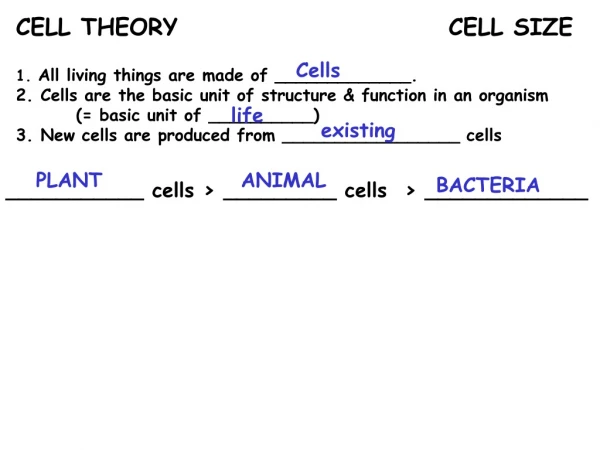 CELL THEORY	                         CELL SIZE