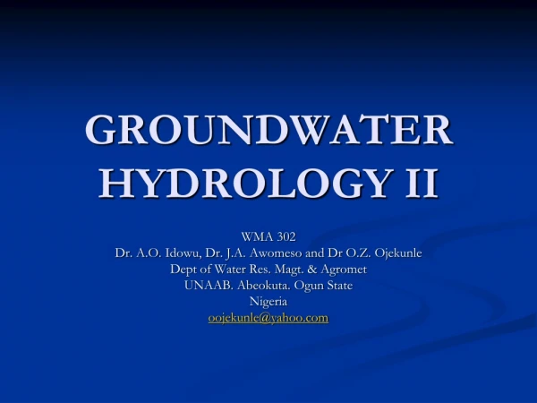 GROUNDWATER HYDROLOGY II