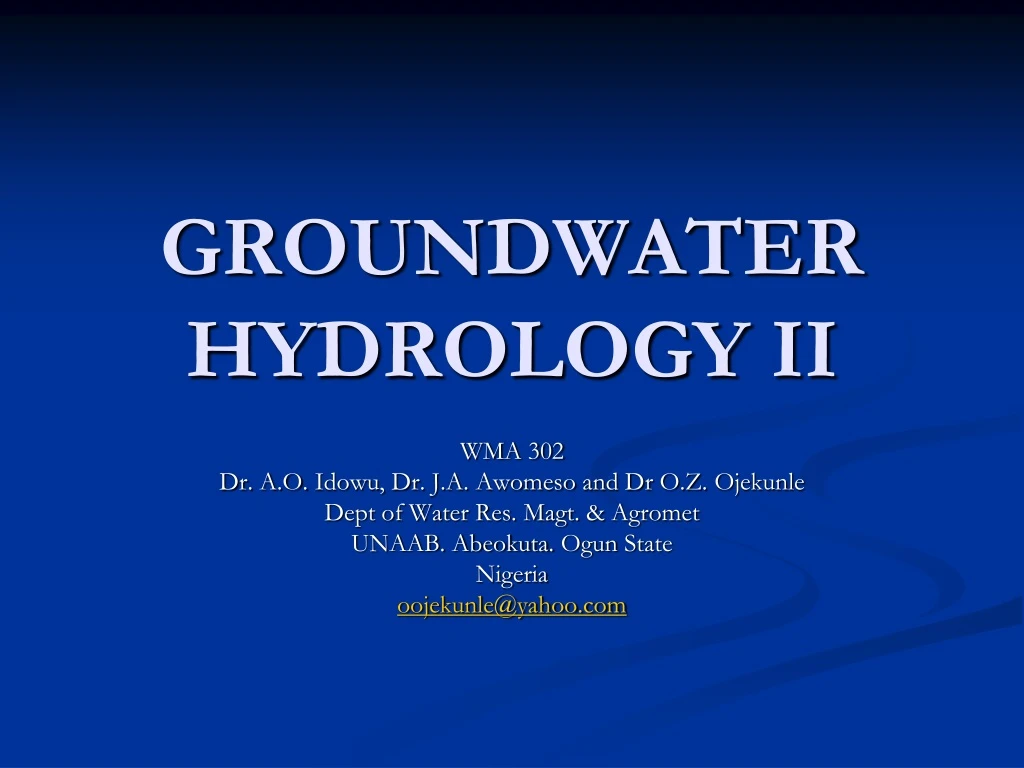 groundwater hydrology ii