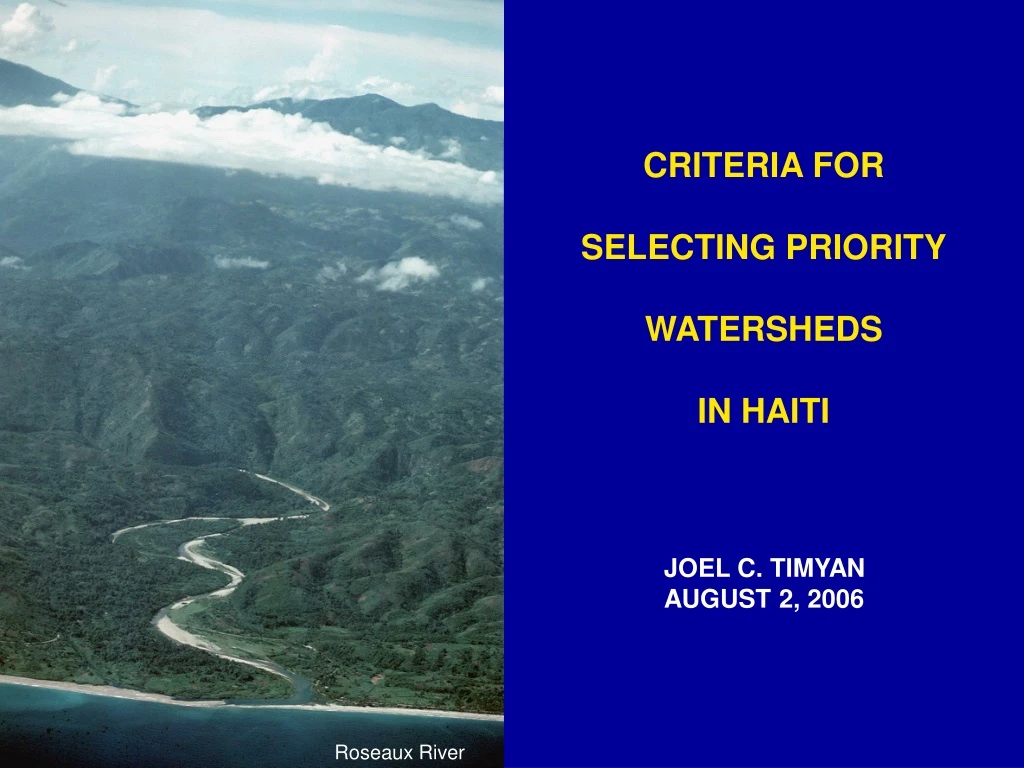 criteria for selecting priority watersheds
