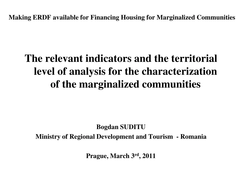 making erdf available for financing housing for marginalized communities