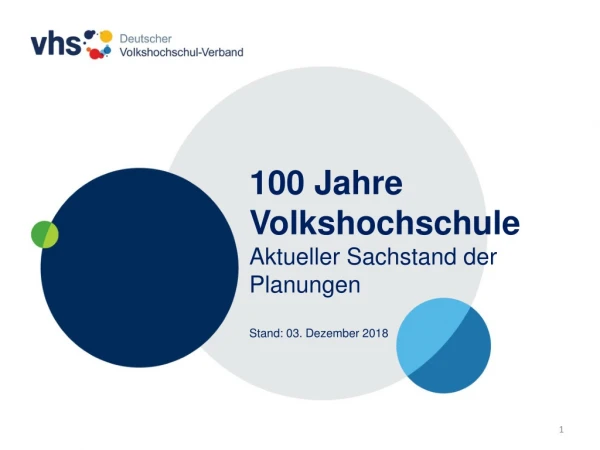 100 Jahre Volkshochschule Aktueller Sachstand der Planungen Stand: 03. Dezember 2018