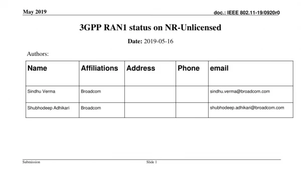 3GPP  RAN1 status  on  NR-Unlicensed