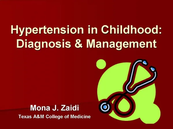 Hypertension in Childhood: Diagnosis Management