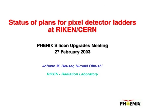Status of plans for pixel detector ladders     at RIKEN/CERN