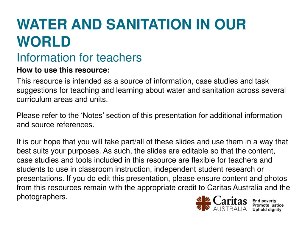 water and sanitation in our world information for teachers