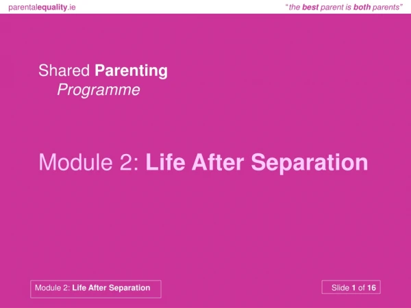 Shared  Parenting Programme Module 2:  Life After Separation