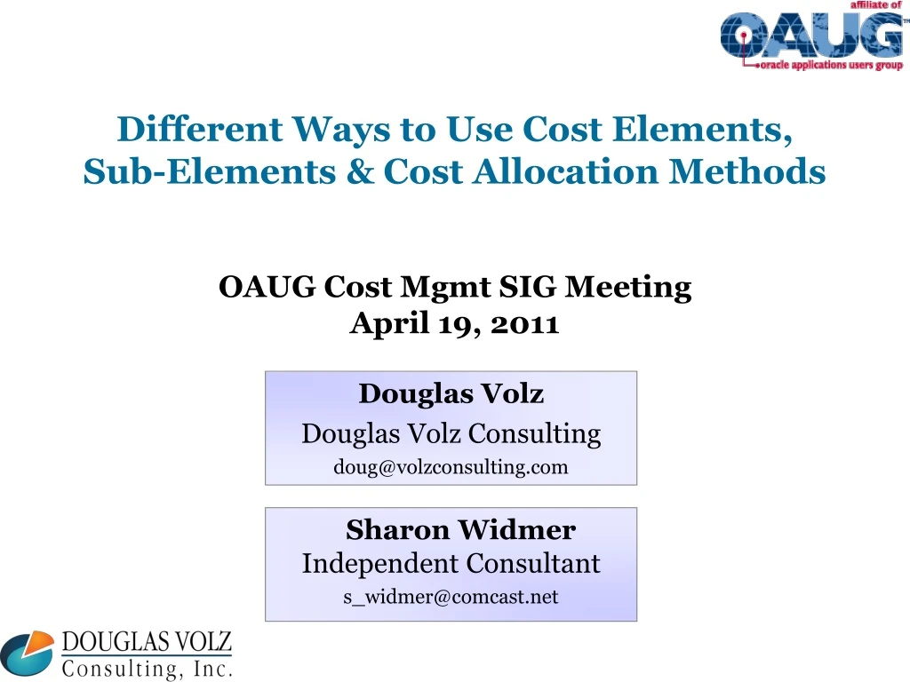 different ways to use cost elements sub elements