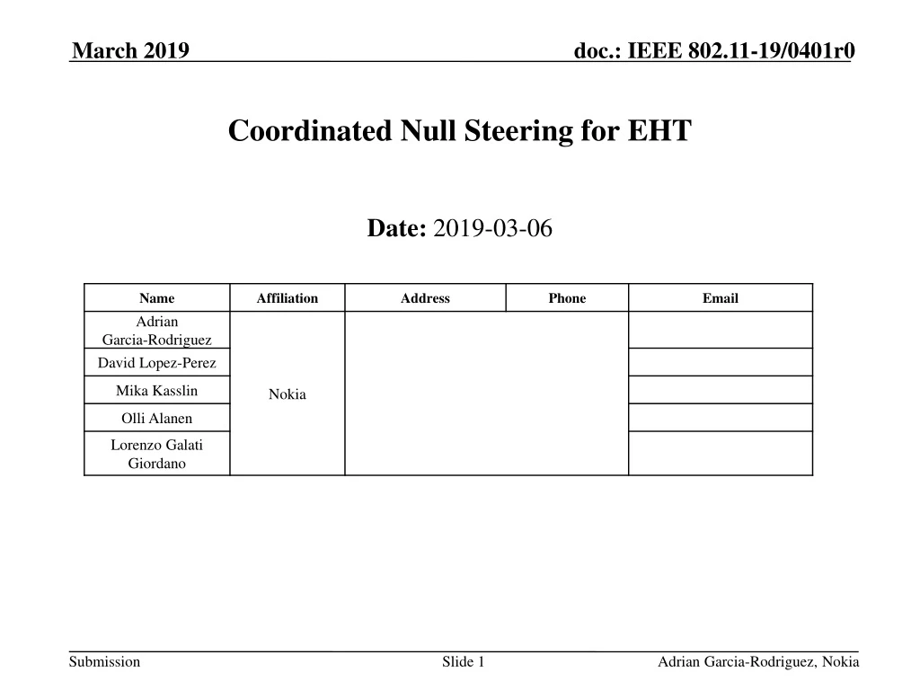 coordinated null steering for eht