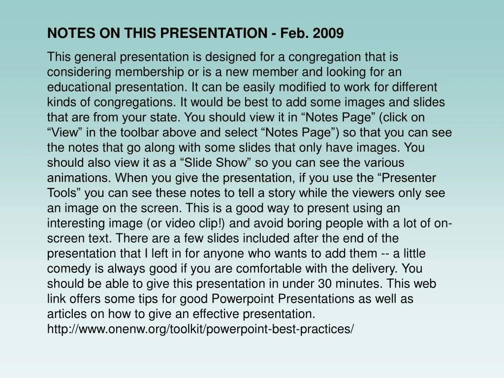 notes on this presentation feb 2009 this general