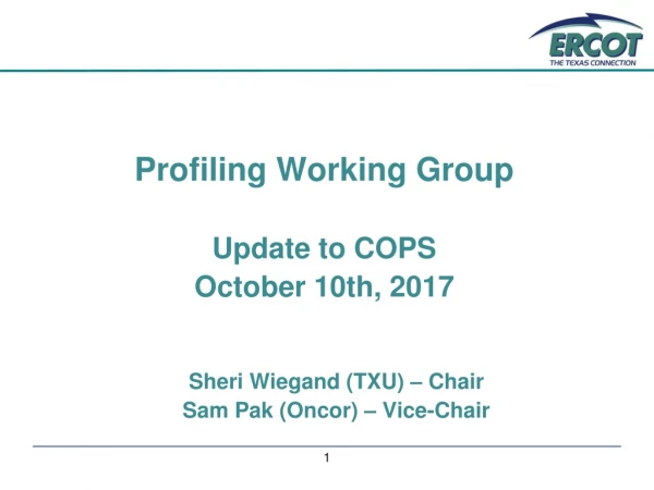 Profiling Working Group Update to COPS October 10th, 2017 Sheri Wiegand (TXU) – Chair