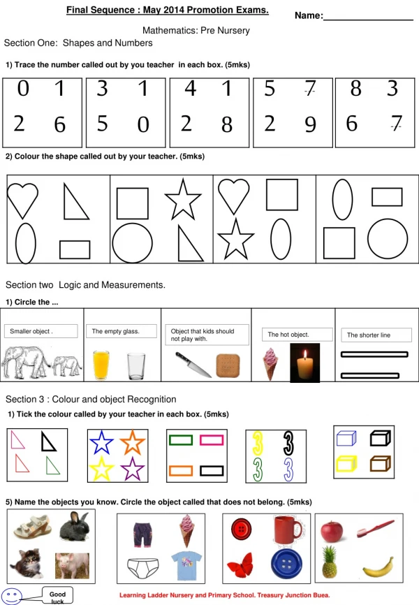 Section One:  Shapes and Numbers
