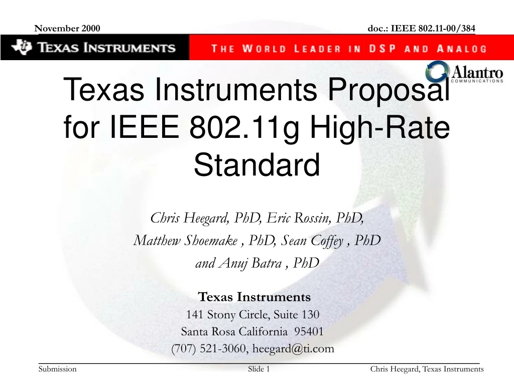 texas instruments proposal for ieee 802 11g high rate standard