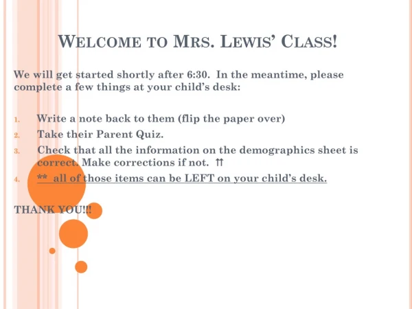 Welcome to Mrs. Lewis’ Class!