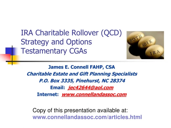 IRA Charitable Rollover (QCD) Strategy and Options Testamentary CGAs