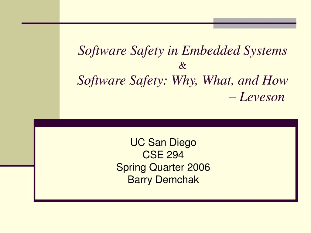 software safety in embedded systems software safety why what and how leveson