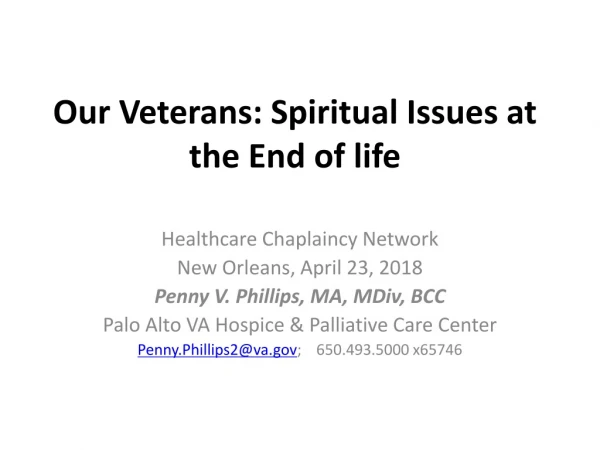 Our Veterans: Spiritual Issues at the End of life